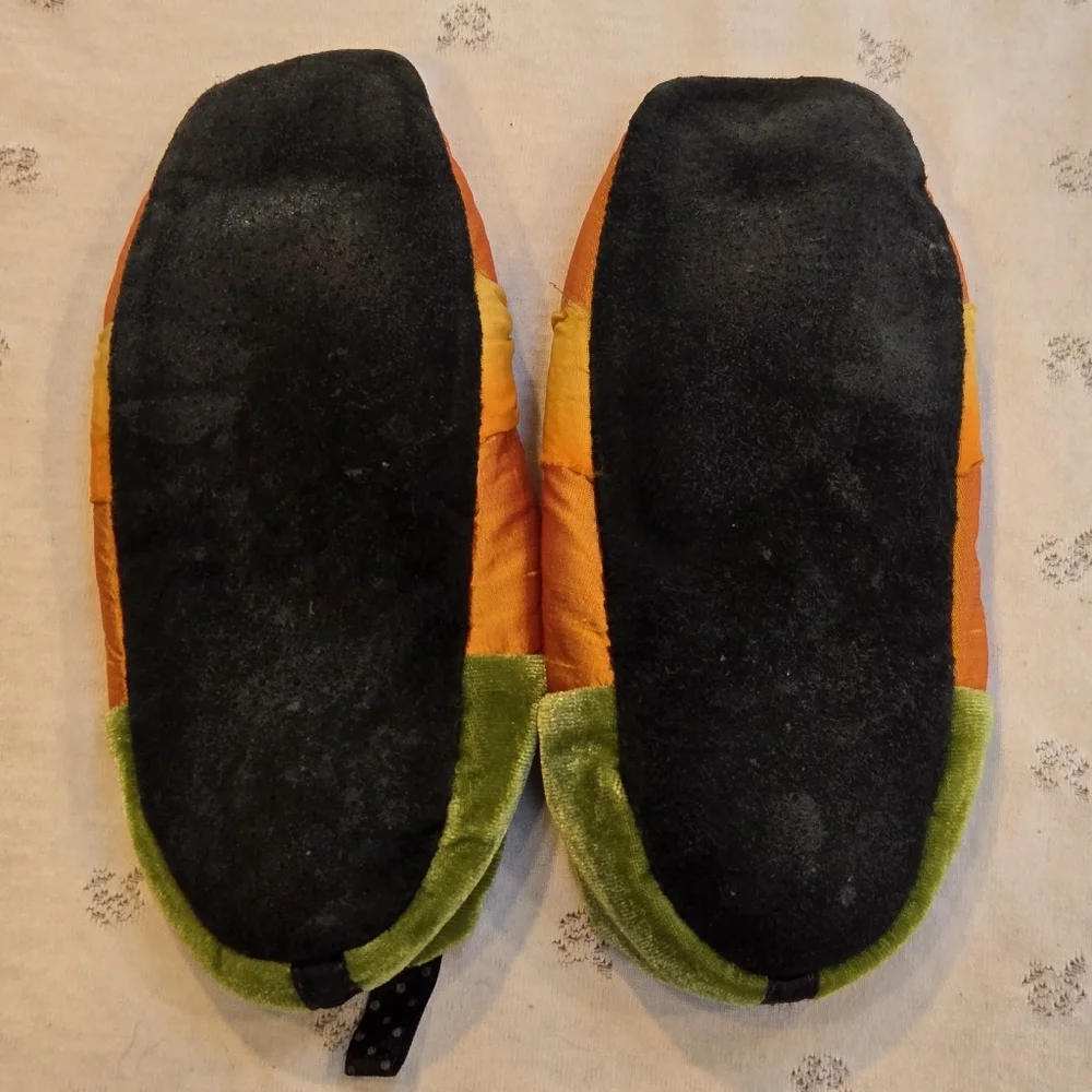 Goody Orange Silk and Green Velvet Girl's Slippers Child Medium